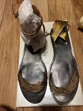 Coach Metallic Gold Crisscross Ankle Strap Sandals
